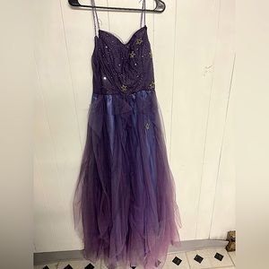 Blue/purple dress. Lightly used, few loose threads, partially frayed.